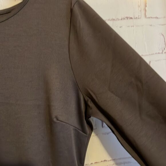 Tamsy Solid Grey Midi Drop Waist Long Sleeve Dress M - Picture 10 of 14